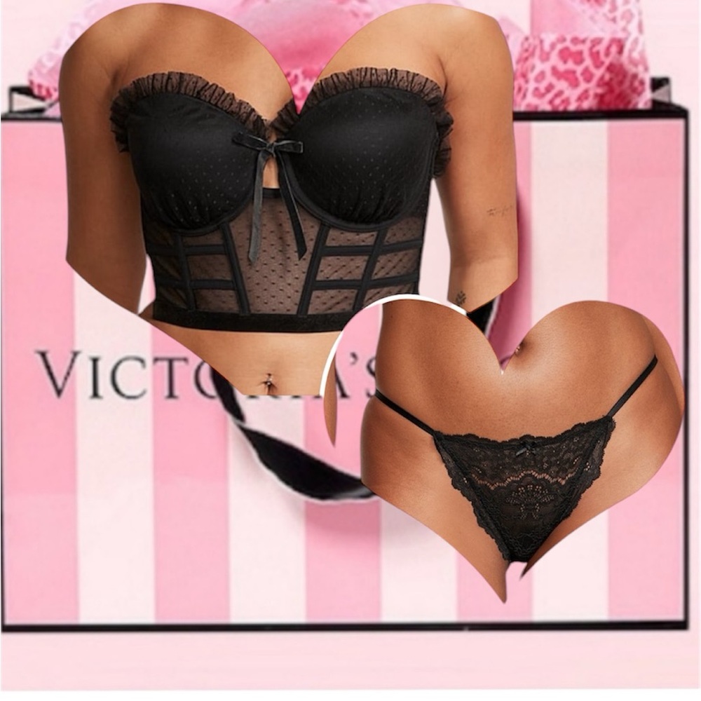 Victoria’s Secret $̶1̶1̶0̶ Dotted Mesh Longline Corset, String Bikini set NWT